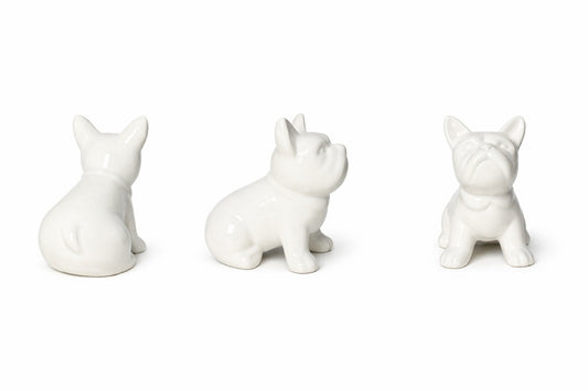 Perrito Buldog Frances cerámica color blanco