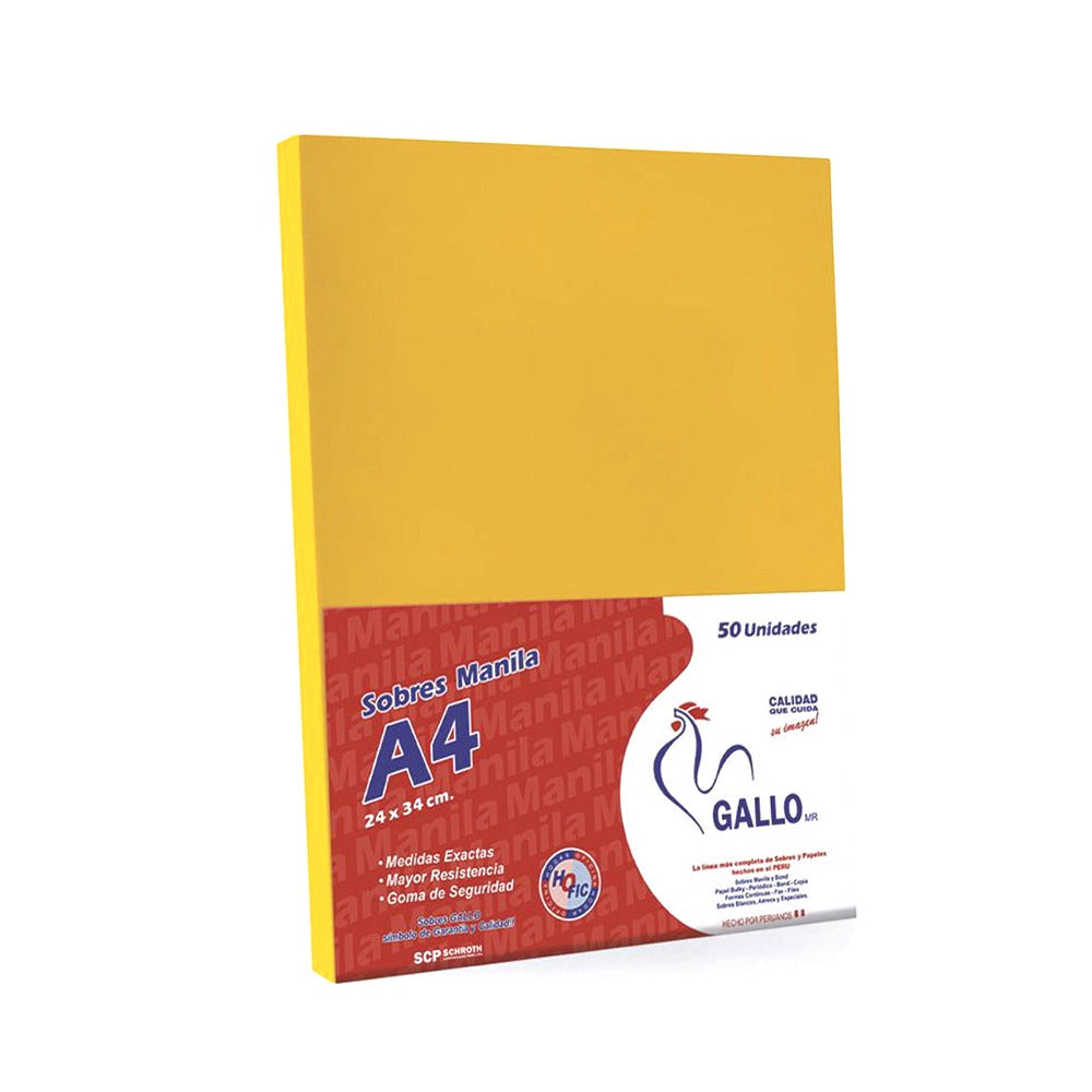 Sobre Manila A4 Gallo Paquete x50