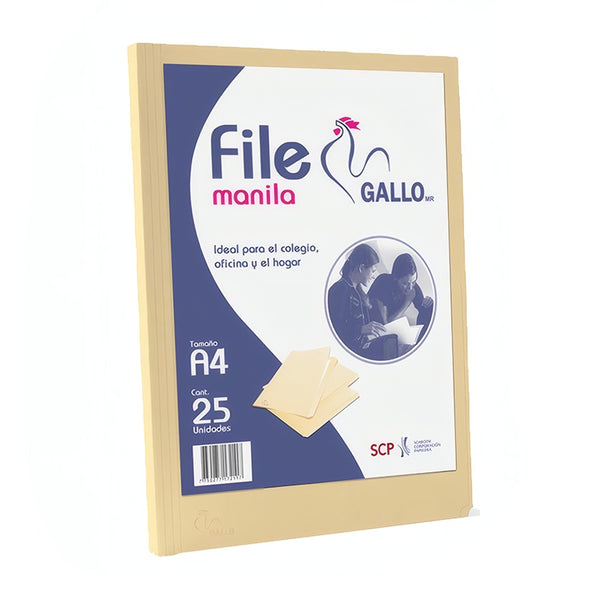File Manila A4 Gallo Paquete x25